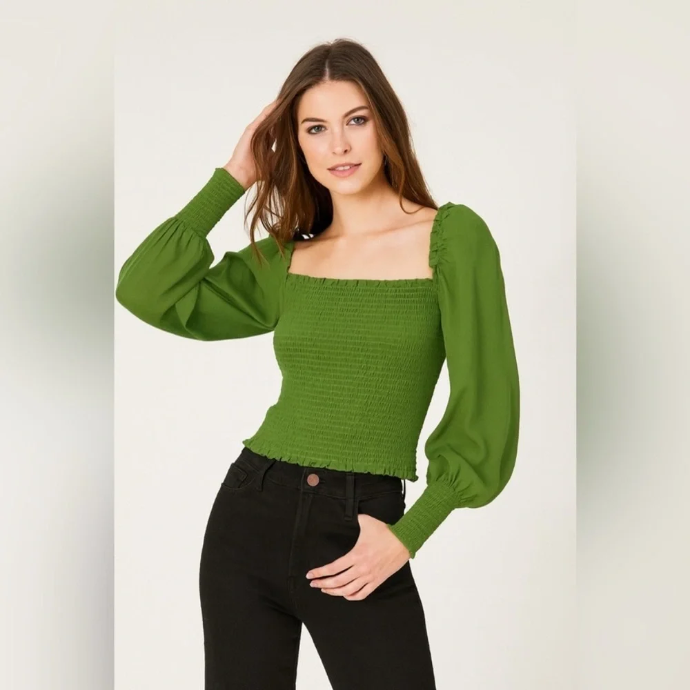 Reformation Pinto Smocked Top in Moss/ XSMALL-SMALL
